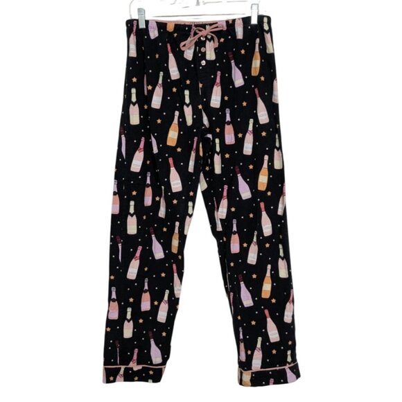 PJ Salvage Wine Pajama Pants Womens Size Small Black Flannel Champagne Bottle - Picture 1 of 13